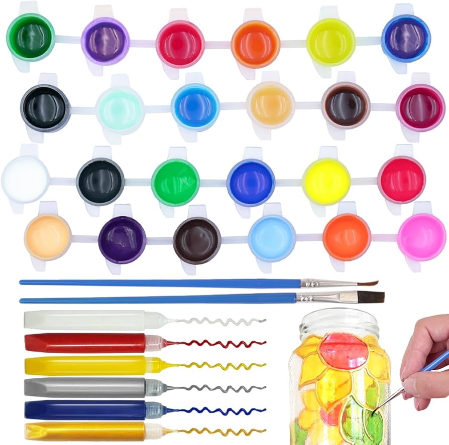Amazon | FUNSHOWCASE ガラスペイントセット 透明色・不透明色 24色+