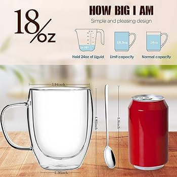 Amazon.com: FULGNU Double Walled Glass Coffee Mugs, 18oz Glass