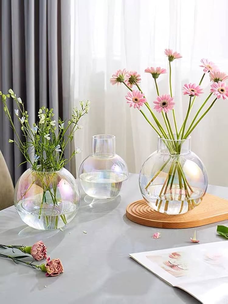 Amazon｜ガラス花瓶 花器丸い円形丸型花瓶 おしゃれ 花瓶北欧 花瓶