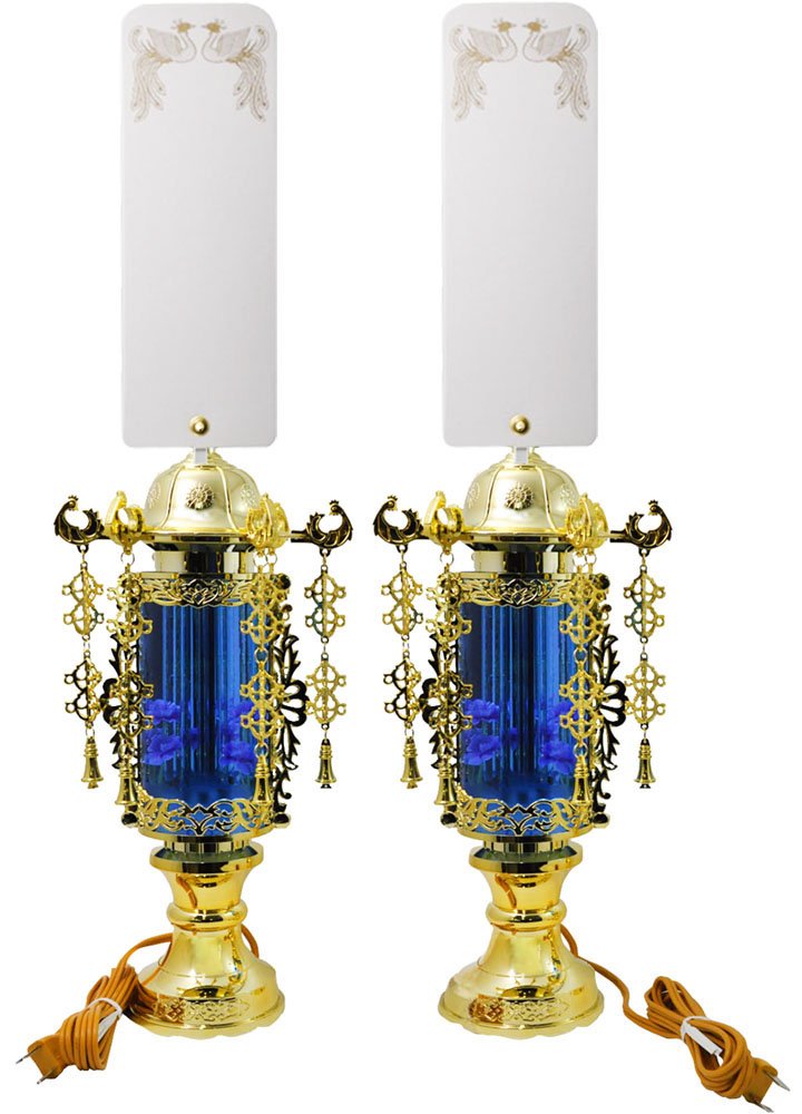 Amazon｜霊前灯 バブル灯 7号 ブルー 対(2台)タイプ 電気コード式 6551