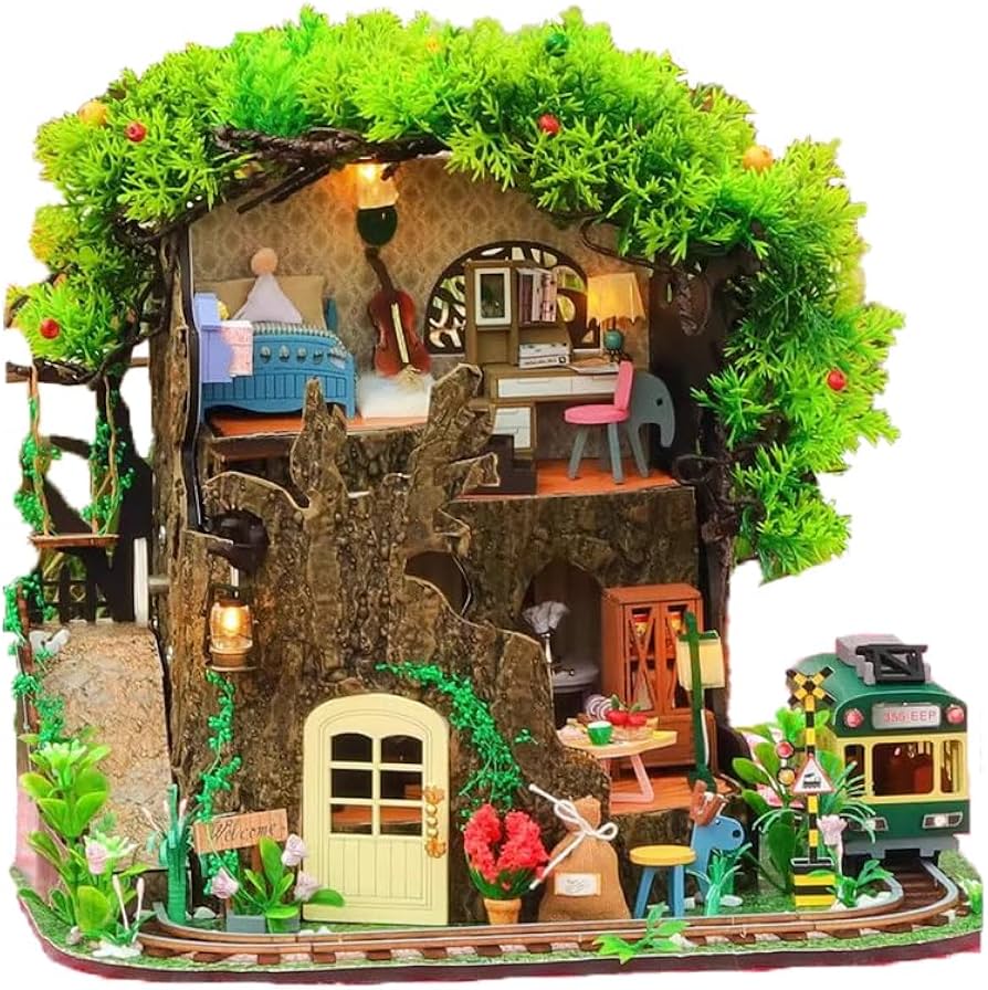 Amazon.co.jp: 森の中の小さな家、家具付きドールハウスミニチュア