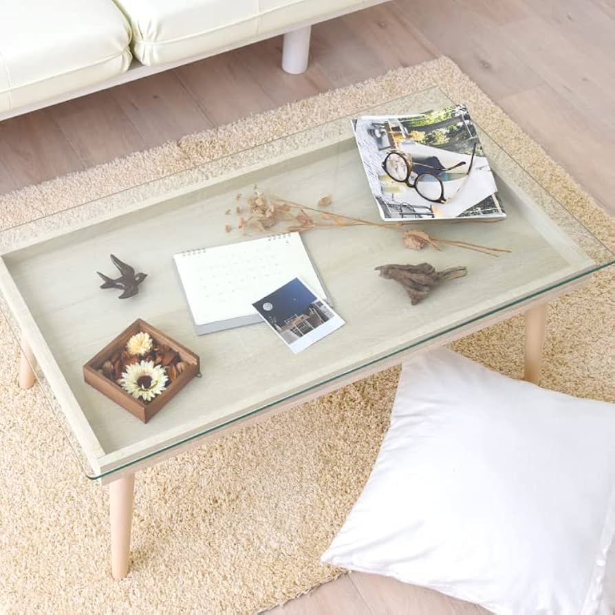 Amazon.co.jp: ガラステーブル ローテーブル 北欧 収納 ディスプレイ