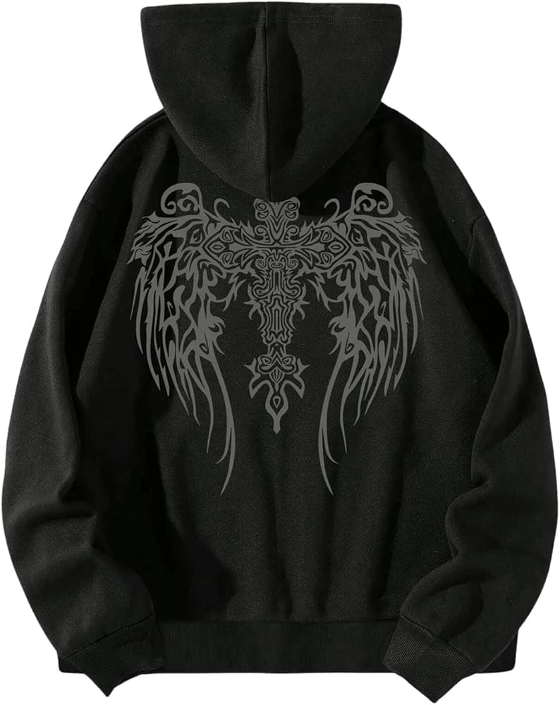 Amazon.com: SHENHE Men's Zip Up Hoodie Wings Cross Print Graphic