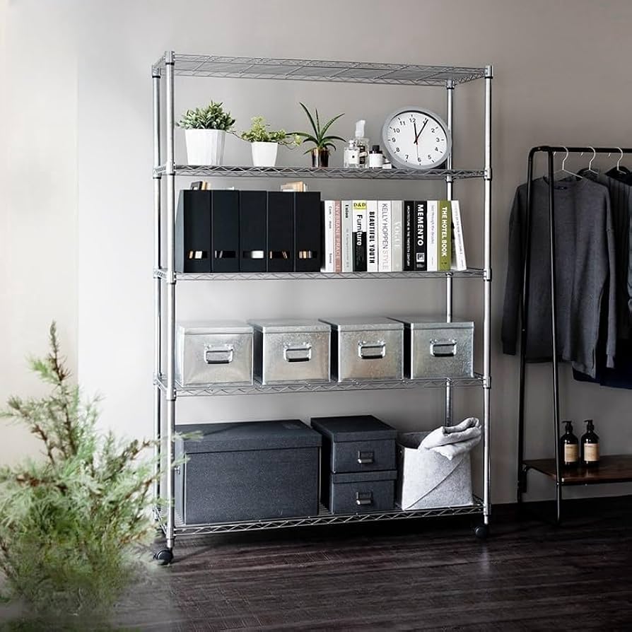 Amazon｜スチールラック 幅120 奥行45 高さ180 5段 ポール径25mm 収納