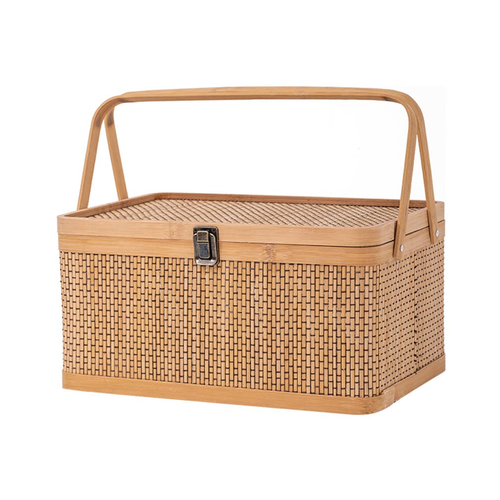 Amazon.co.jp: 竹籠 竹篭 収納ケース 編まれた 天然素材 ふた付き 野点