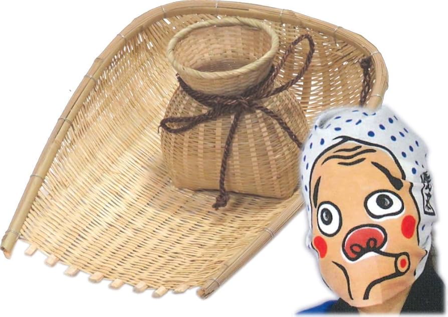 Amazon | 安来節3点セット手拭面 ザル・ビク・手拭お面 箕 どじょう