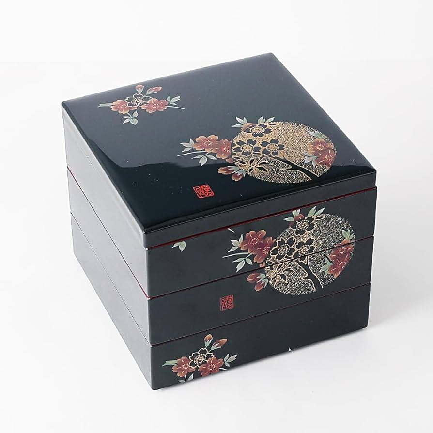 Amazon | 山家漆器店 重箱 三段 黒内朱 おぼろ月 お重 お正月 お節