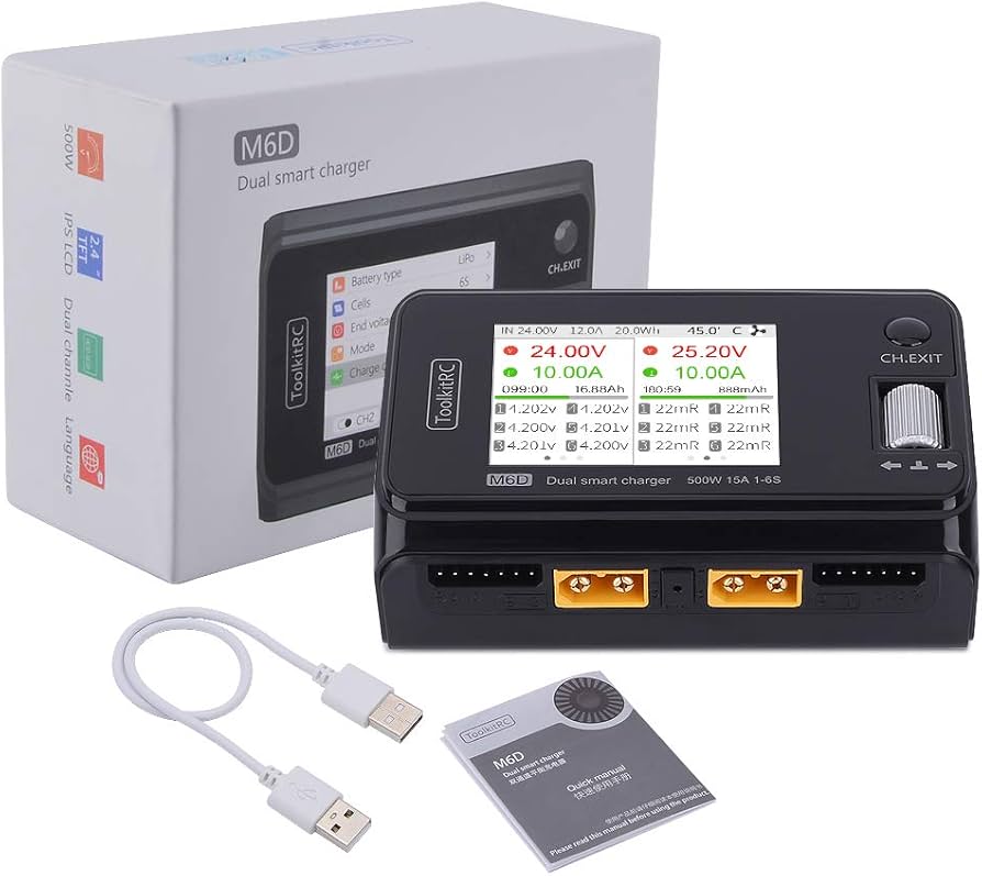 Amazon.com: ToolkitRC M6D Dual-Channel 15A x 2 DC Balanced Charger