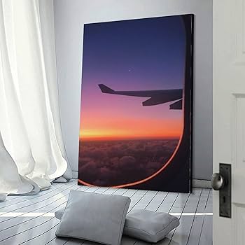 Amazon.co.jp: 飛行機の窓から見た空の夕日 アートパネル カラフルな空