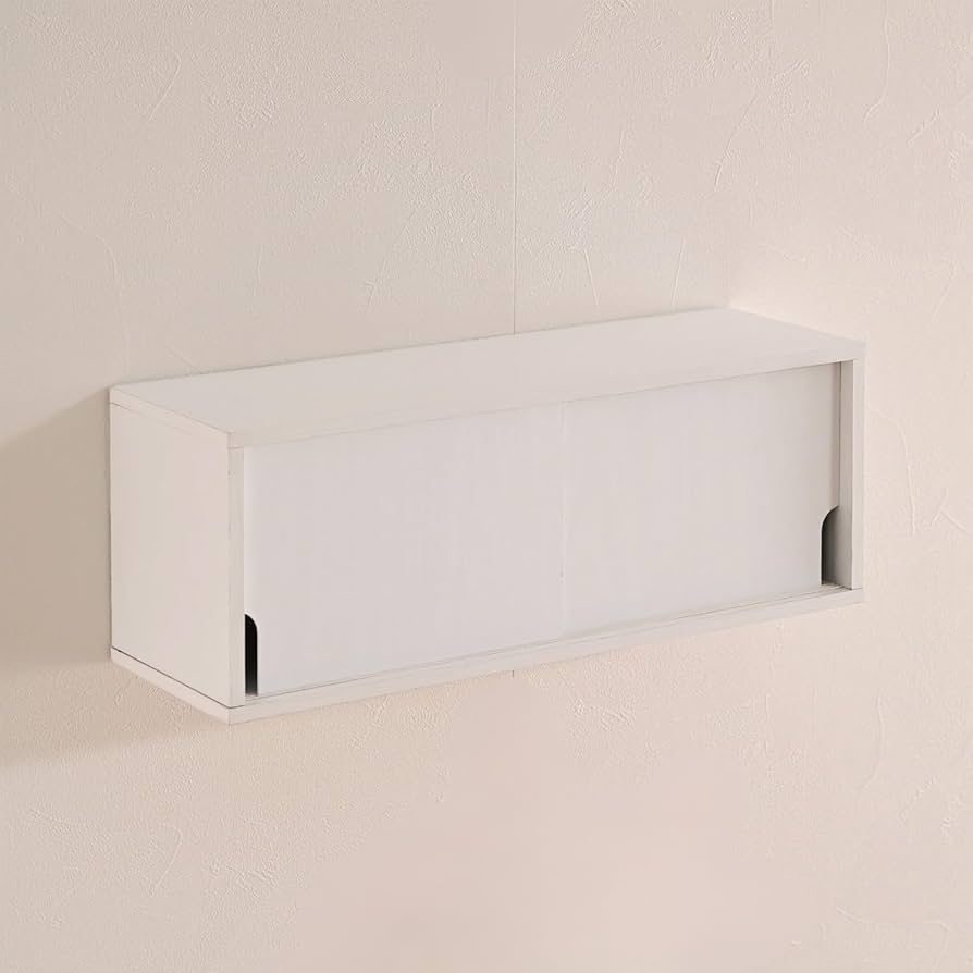 Amazon｜[山善] ウォールシェルフ 引き戸 壁掛け棚 完成品 文庫本