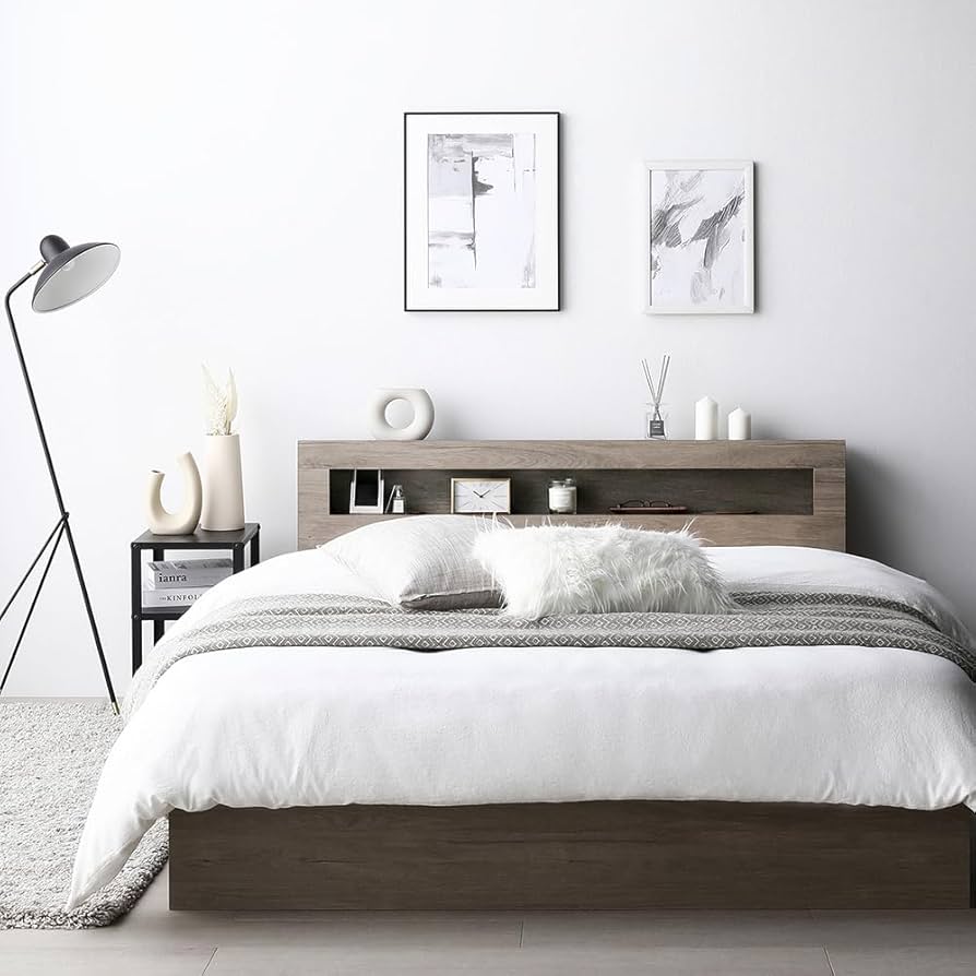 Amazon｜RASIK ベッド セミダブル フレームのみ グレージュ 収納付き