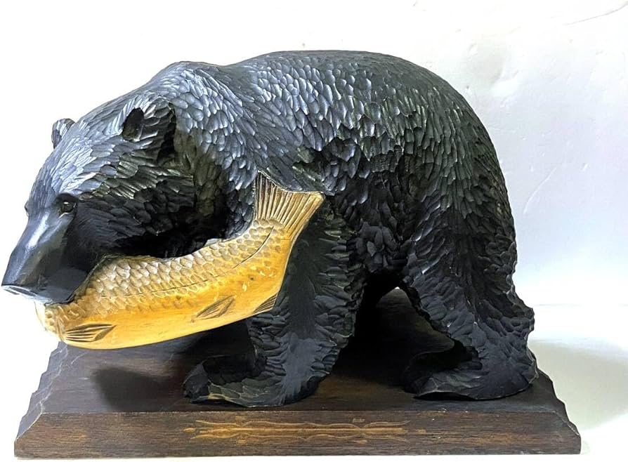 Amazon.co.jp: レトロ 鮭をくわえた 木彫りの熊 置物 北海道 民芸品