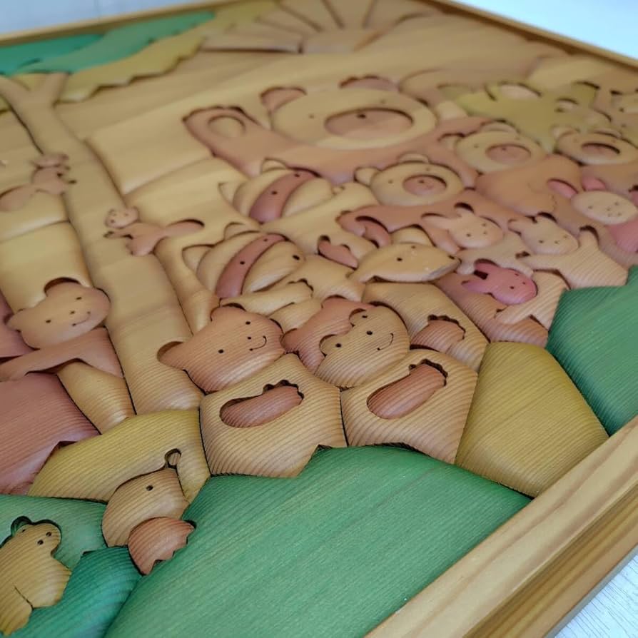 Amazon | キタモク北見木材木製パズルアート北海道森クマリスキツネ