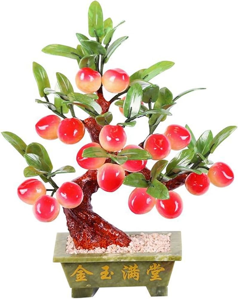 Amazon｜桃の木天然翡翠盆栽翡翠彫刻フラット桃手工芸品クリエイティブ