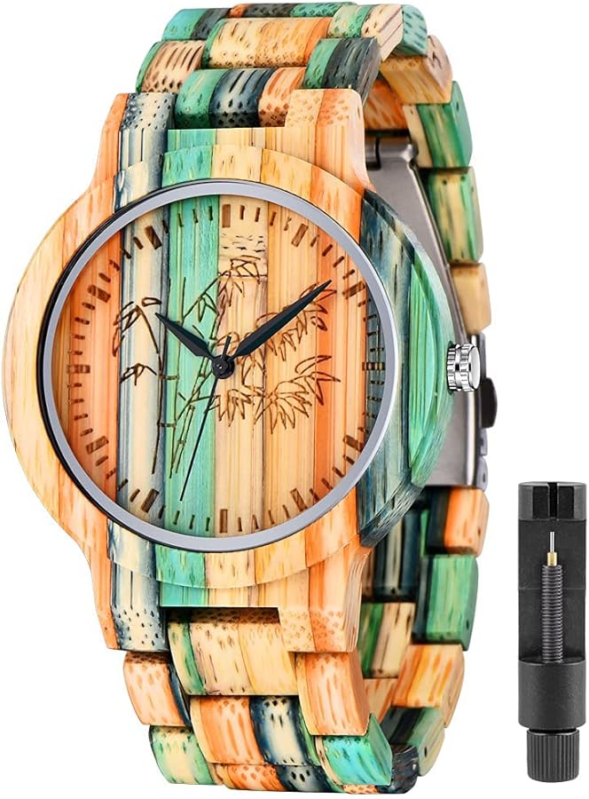 Amazon | Tiong ブランド 木製腕時計 メンズ ハンドメイド カラフル 竹