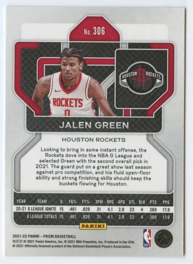 Amazon.com: 2021-22 Panini Prizm #306 Jalen Green Houston Rockets