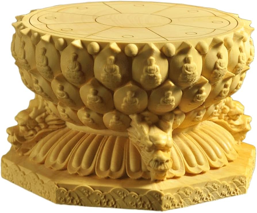 Amazon｜木彫り 六角仏像台 天然木製(柘植ツゲ) 小(高さ5cm×蓮の花内径