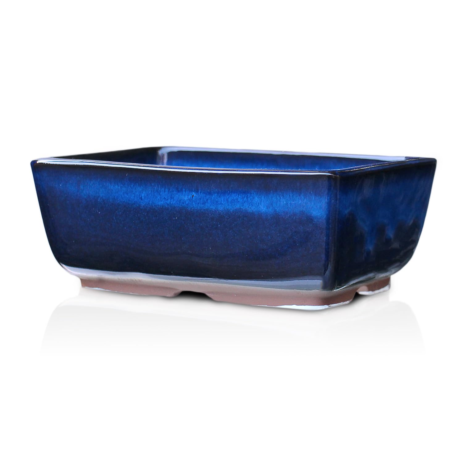 Amazon.co.jp: うめきち盆栽用品店 盆栽鉢 4.5号 ナデ角 青色 海鼠釉