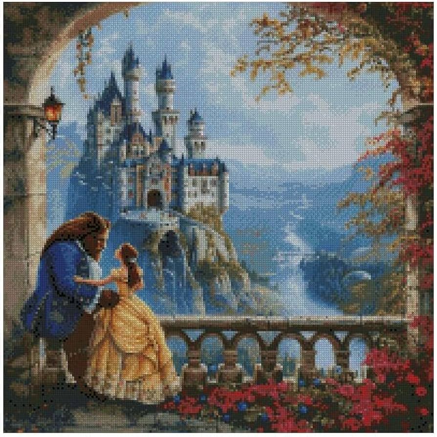 Amazon | 城の前にいる美女と野獣、カウントクロスステッチキット、綿