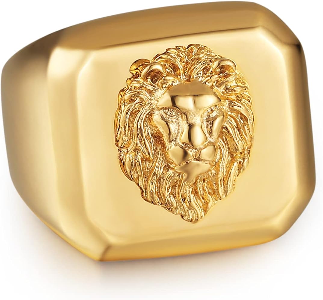 Amazon.co.jp: HZMAN ゴールドライオンヘッドリング 男性用 北欧