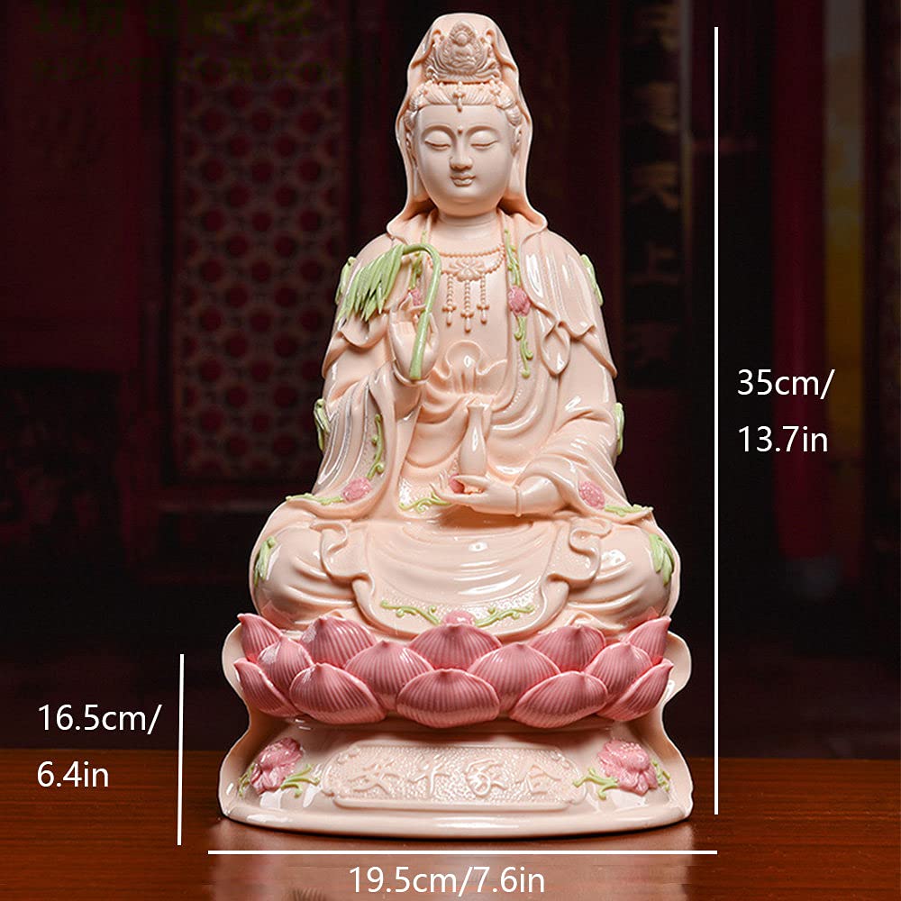 Amazon.co.jp: 観音菩薩仏像、白い磁器座蓮観音菩薩工芸品、風水品観音