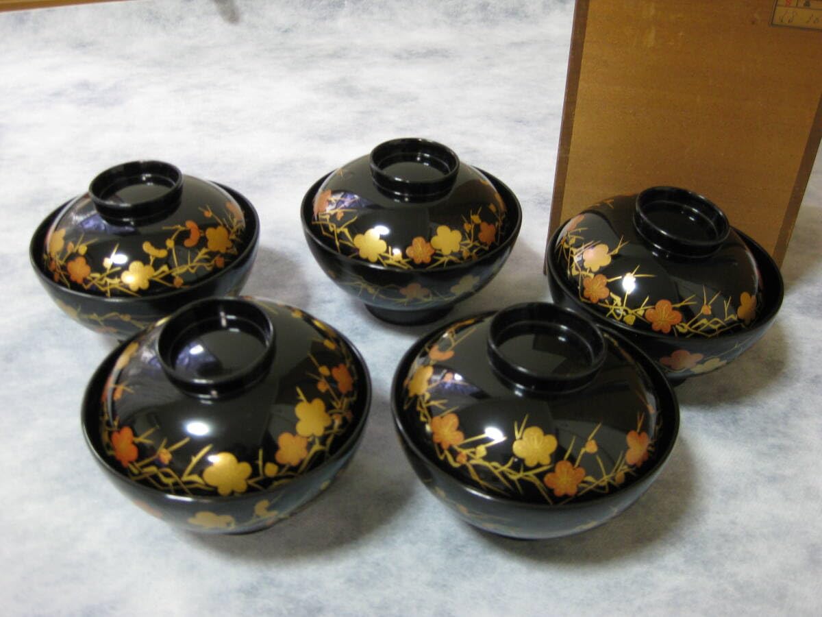 Amazon.co.jp: 特産布着請合輪島漆器5客組堅牢美術輪島塗吸物椀汁椀蓋