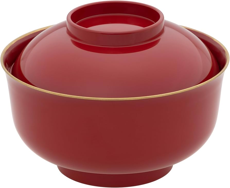 Amazon.co.jp: 山中塗り 雑煮碗 汁椀 蓋付き 大きめ レンジ羽反 朱渕