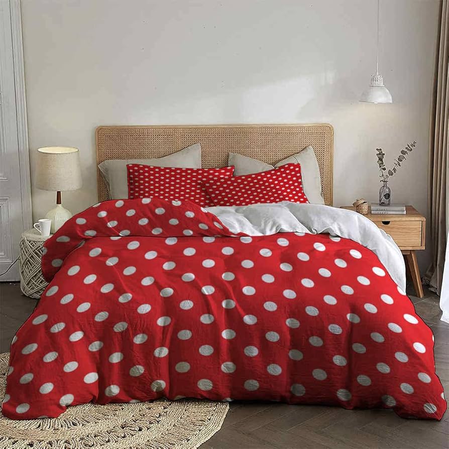 Amazon｜ZYPMOI 布団カバー シングル 3点セット 赤と白の水玉模様 肌に