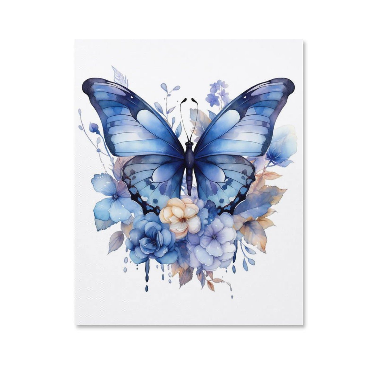 Amazon.co.jp: 絵画 青い花青い蝶インテリア 絵画 水彩画アートパネル