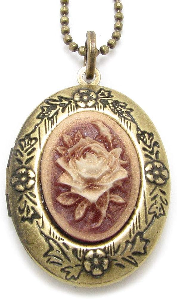 Amazon | ネックレス レディース 薔薇 カメオ風 ロケット アンティーク