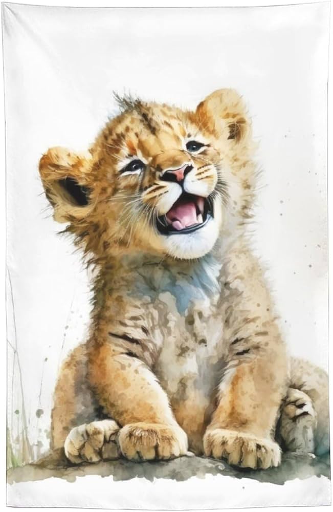 Amazon.co.jp: ライオンの子の水彩画 インテリア タペストリー 水彩
