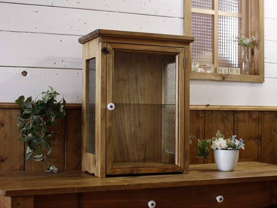 Amazon.co.jp: キャビネット 木製 ひのき アンティークブラウン 透明