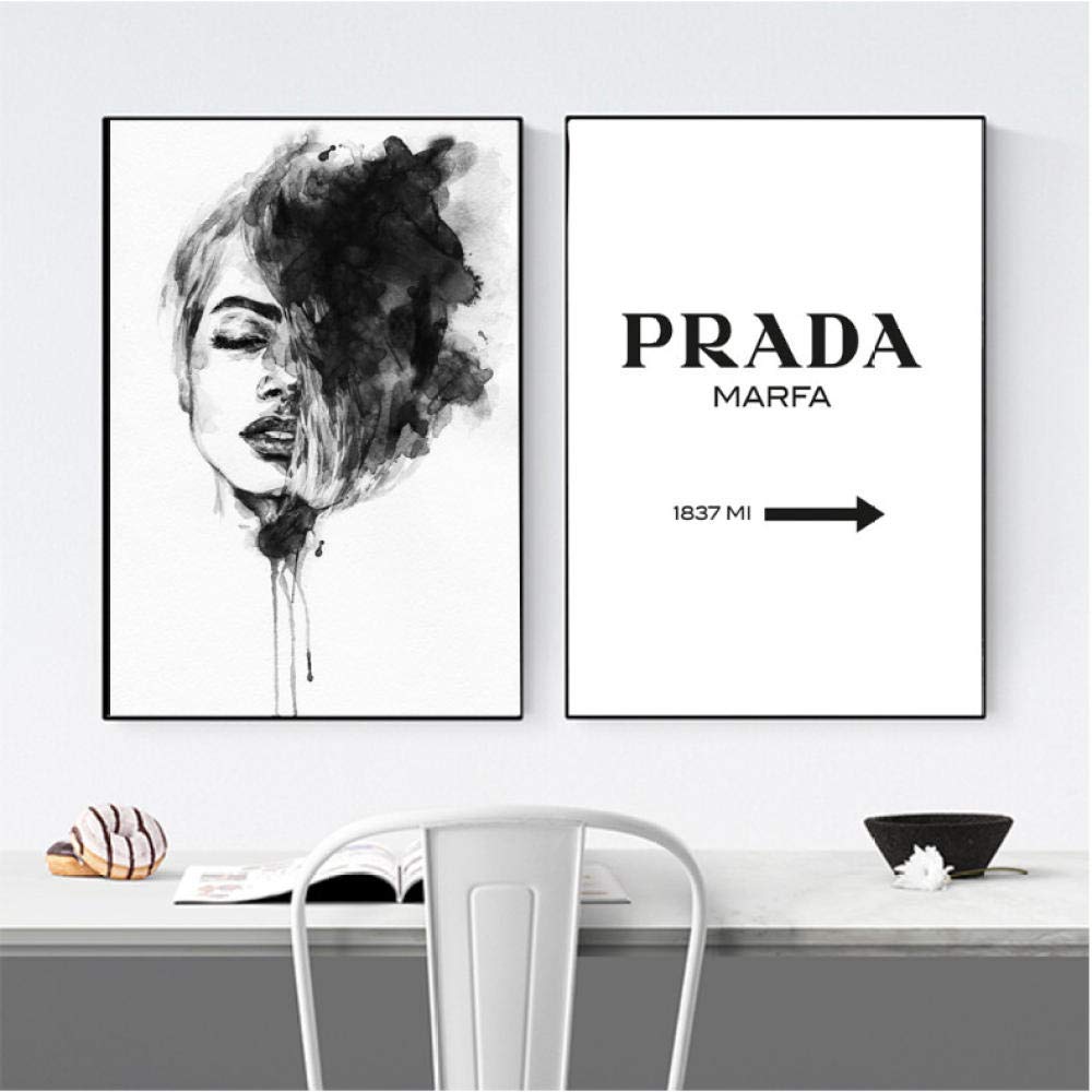Amazon.co.jp: 女の子水彩プラダ壁アートキャンバス絵画ブラック