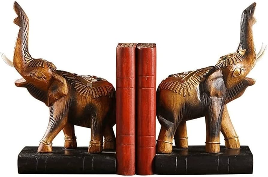 Amazon.co.jp: 棚用ブックエンド 木彫り 象 ブックスタンド ブック