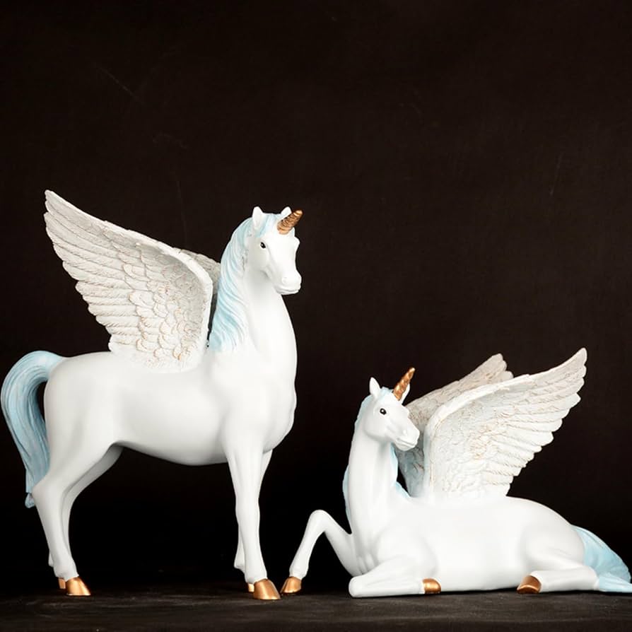 Amazon.co.jp: ペガサス馬像ユニコーンテーブル彫刻、翼神話の