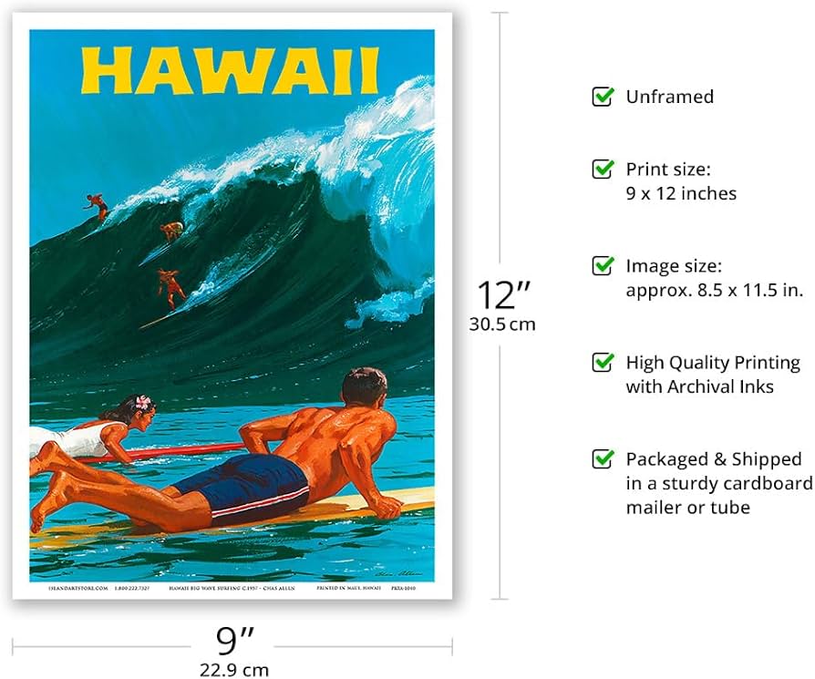 Amazon.co.jp: ハワイ - ビッグウェーブサーフィン - ビンテージな
