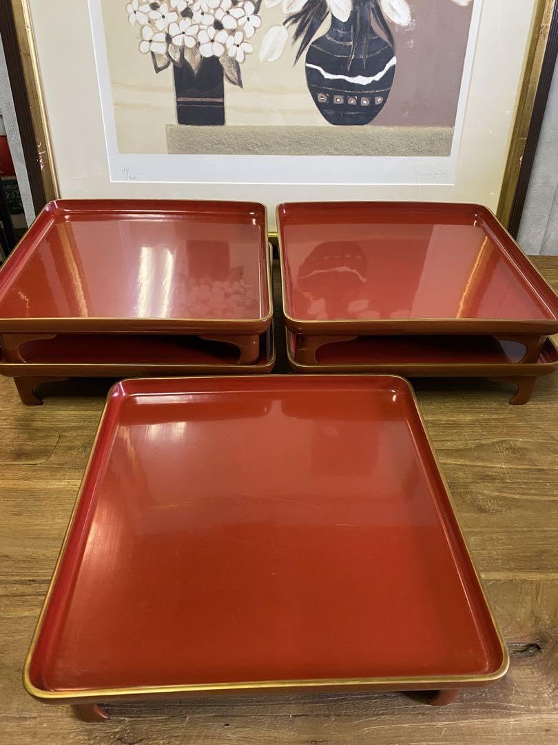 Amazon.co.jp: 輪島塗 脚付盆 御膳 5膳セット 朱色 会席膳 木製 骨董