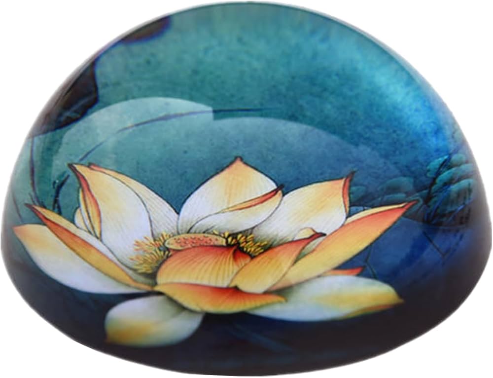 Amazon | 文鎮 蓮の花 黄色のハスの花 クリスタルガラス文鎮 透明 半球