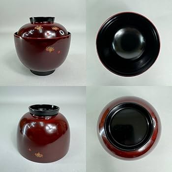 Amazon.co.jp: 輪島塗 沈金師 古今菁峰 梅散刻 輪島塗吸物椀 5客 共箱