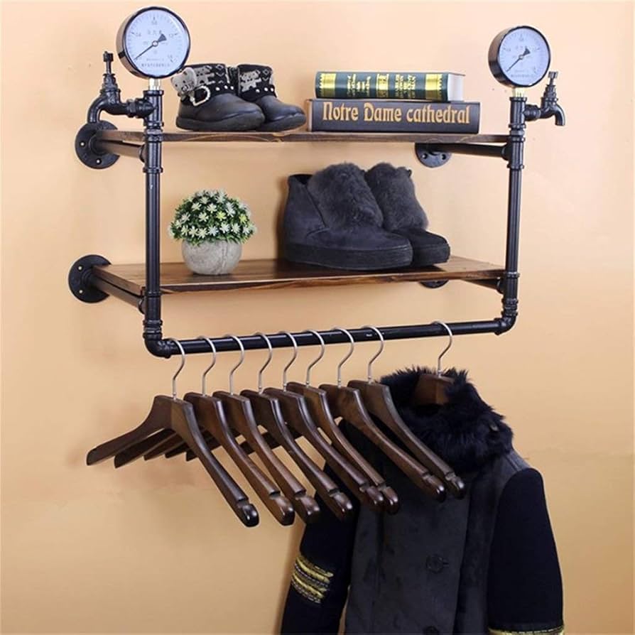 Amazon｜ヴィンテージメタルアイアンウォールシェルフ |木製棚壁掛け