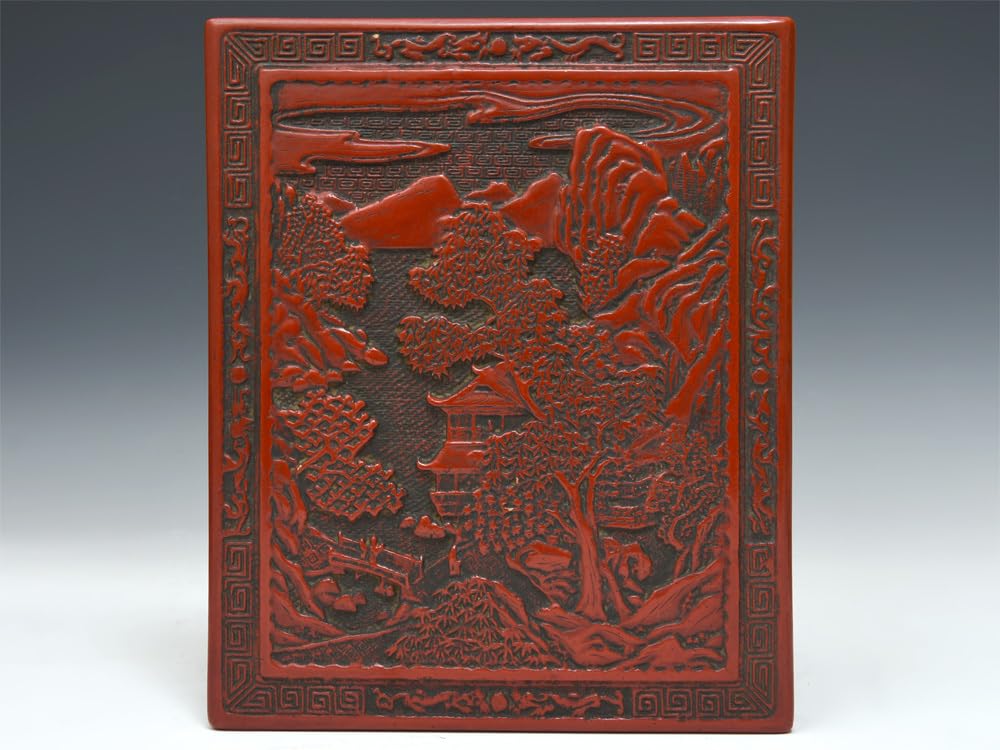 Amazon.co.jp: 仙台堆朱楼閣山水図硯箱彫漆木工芸漆工芸漆芸天然木漆器