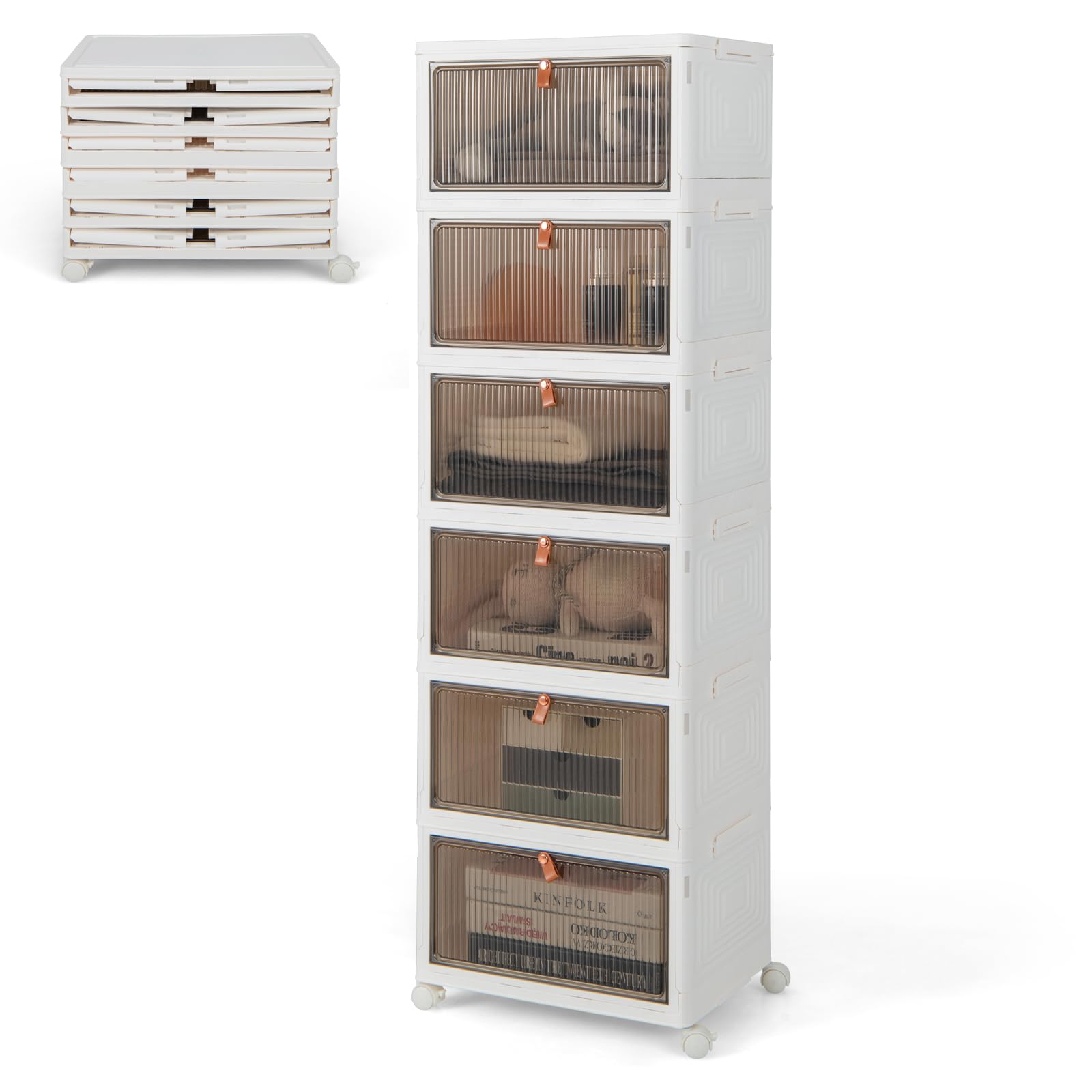 COSTWAY Storage Bins with Lid, 6 Tier Stackable Plastic Storage