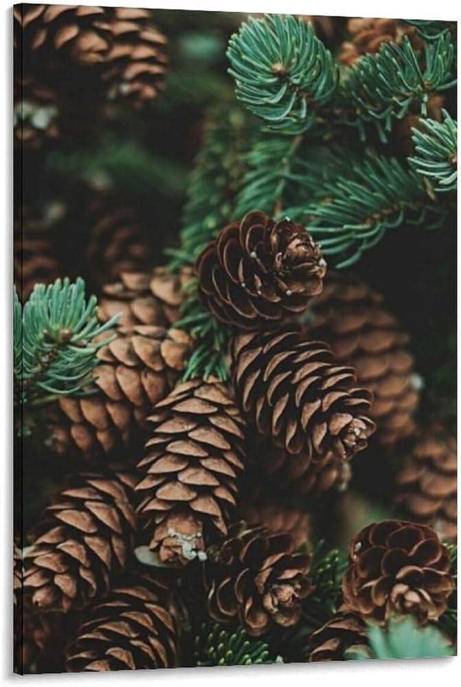 Amazon.co.jp: 絵画 枝の松ぼっくりのクローズアップインテリア 絵画
