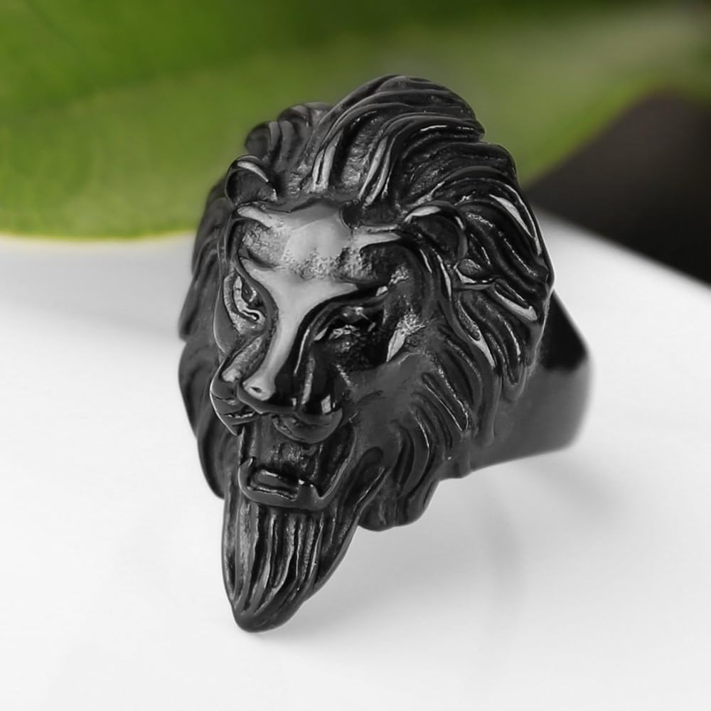 HZMAN Men's Vintage 316L Stainless Steel Lion Ruby Eyes Rings