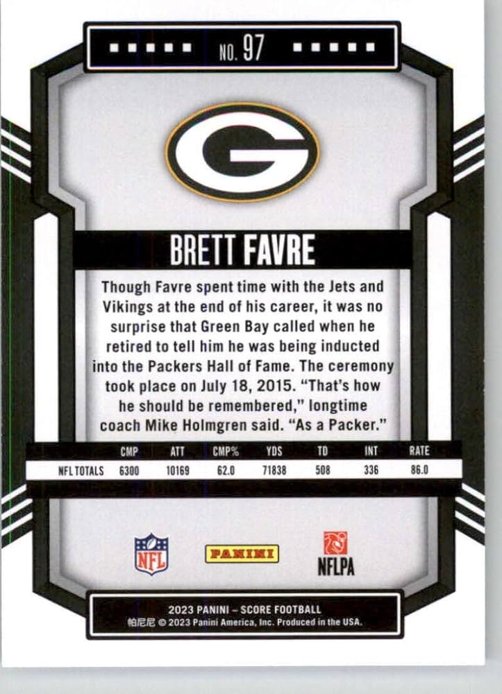 Amazon.com: 2023 Score NFL #97 Brett Favre Green Bay Packers