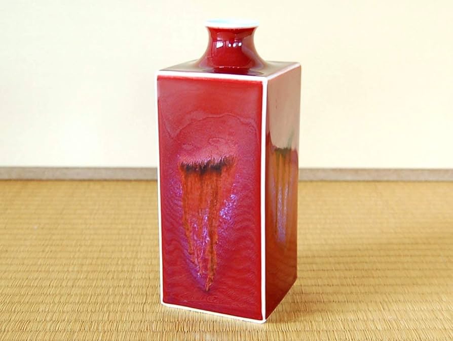 Amazon.co.jp: 【有田焼】真右エ門窯 辰砂釉彩 角花瓶（馬場真右エ門窯