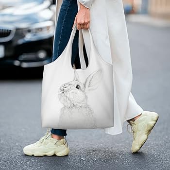 Amazon | [NEKKII] 兎 ウサギ うさぎ柄 素描 可愛い(1) エコバッグ