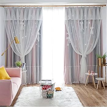 Amazon｜遮光カーテン 姫系 可愛い 星 カーテン 遮光率90％以上 遮像