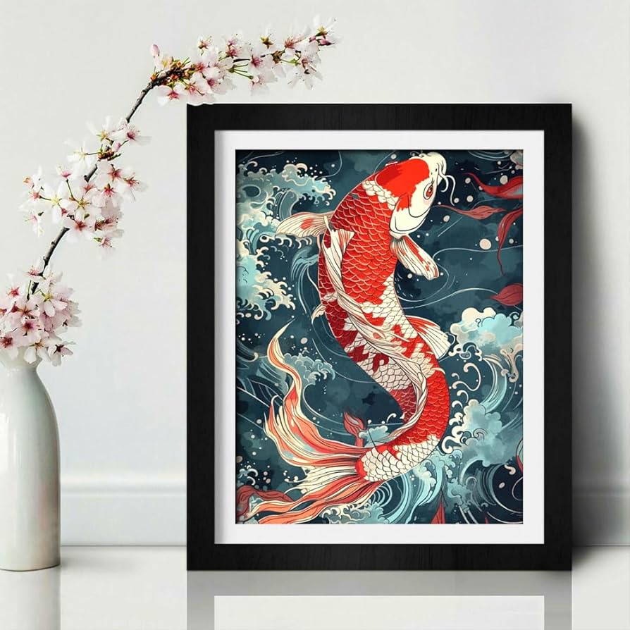 Amazon | Musenr クロスステッチキット浮世絵鯉の模様緋鯉風水の魚ご