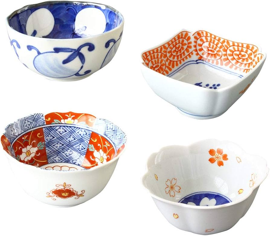 Amazon.co.jp: 暮らしの彩り 波佐見焼 小鉢 染錦絵変わり 4柄セット 径